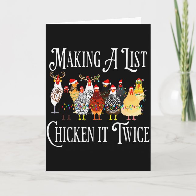 Funny Chicken Christmas, Making A List Chicken It  Card (Front)