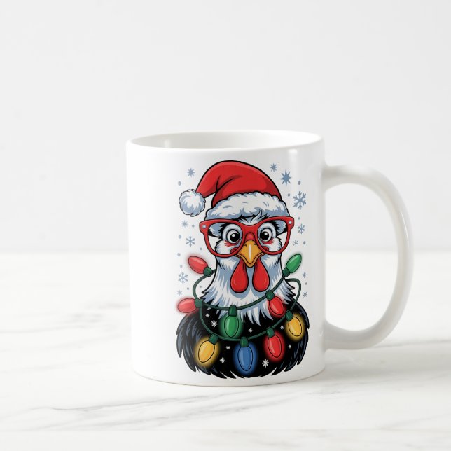 Funny Chicken Christmas Tree Lights Santa Hat Xmas Coffee Mug (Right)