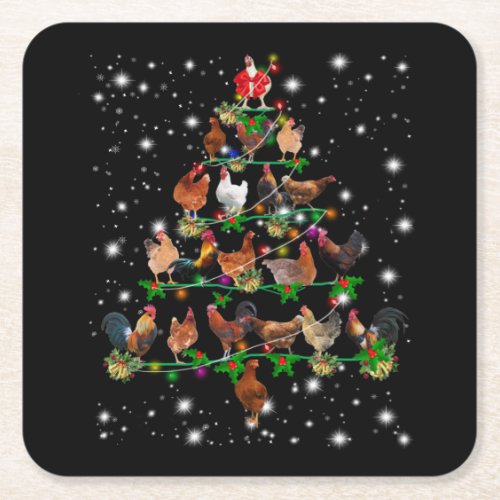 Funny Chicken Christmas Tree Ornaments Decor Square Paper Coaster