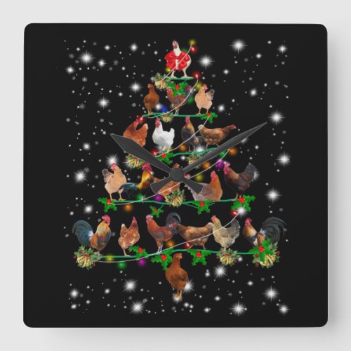 Funny Chicken Christmas Tree Ornaments Decor Square Wall Clock