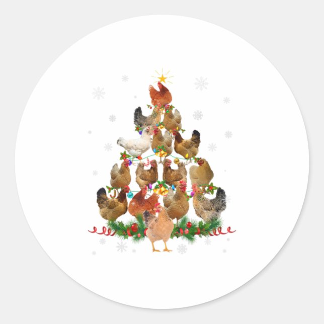 Funny Chicken Christmas Tree Pet Chicke Classic Round Sticker (Front)
