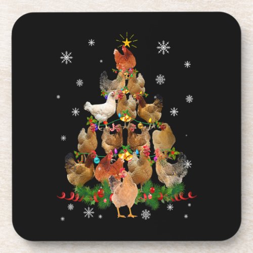 Funny Chicken Christmas Tree Pet Chicken Lover Chr Beverage Coaster