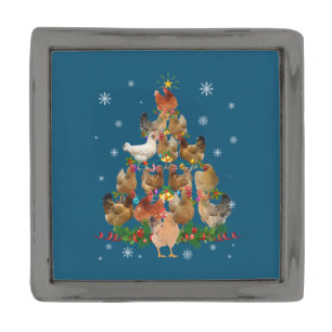 Funny Chicken Christmas Tree Pet Chicken Lover Gunmetal Finish Lapel Pin