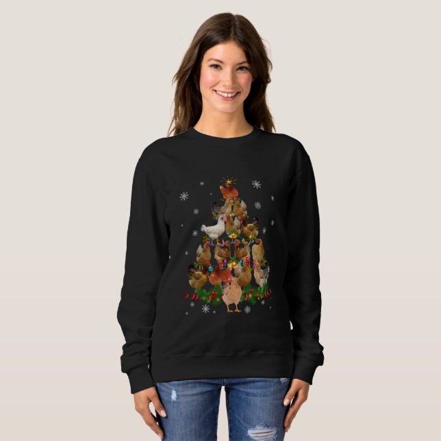 Funny Chicken Christmas Tree Pet Chicken Lover Sweatshirt (Front Full)