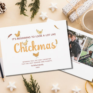 Funny Chicken Christmas Two Photo Holiday Card