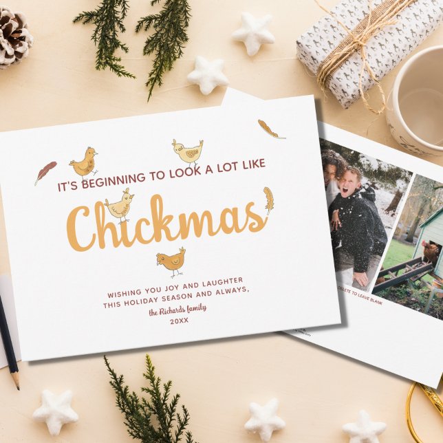 Funny Chicken Christmas Two Photo Holiday Card (Creator Uploaded)