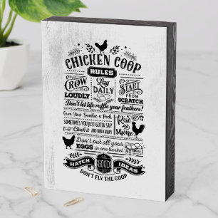 Funny chicken coop rules word art wooden box sign