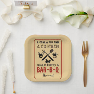 Funny Chicken Cow Pig Barbecue Party Paper Plates