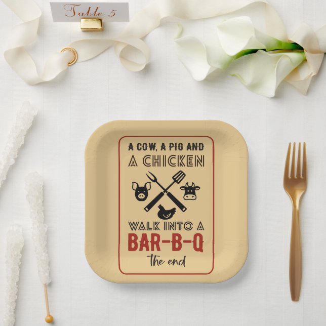 Funny Chicken Cow Pig Barbecue Party Paper Plates (Wedding)