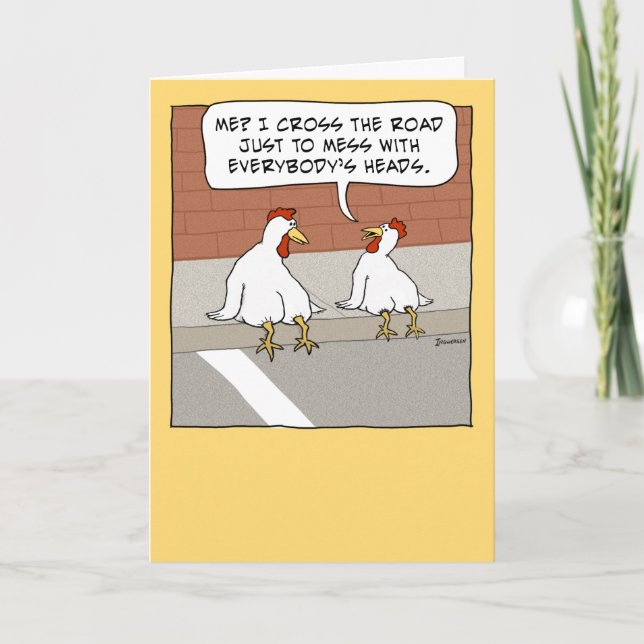 Funny Chicken Crossing the Road Happy Birthday Card (Front)