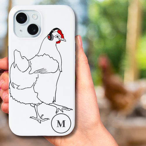 Funny Chicken Dance Drawing black and white  iPhone 15 Case