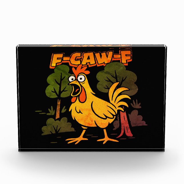 Funny Chicken Design – F-Caw-F Cartoon Animal Humo Photo Block (Front)