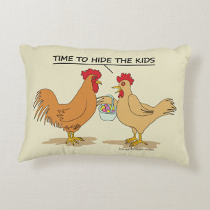 Funny Chicken Easter Egg Hunt Cartoon Accent Pillow