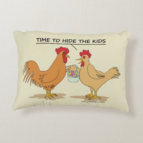 Funny Chicken Easter Egg Hunt Cartoon Accent Pillow
