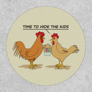 Funny Chicken Easter Egg Hunt Cartoon Beige Patch