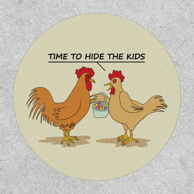 Funny Chicken Easter Egg Hunt Cartoon Beige Patch (Front)