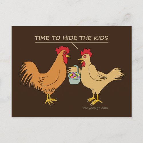 Funny Chicken Easter Egg Hunt Cartoon Brown Postcard