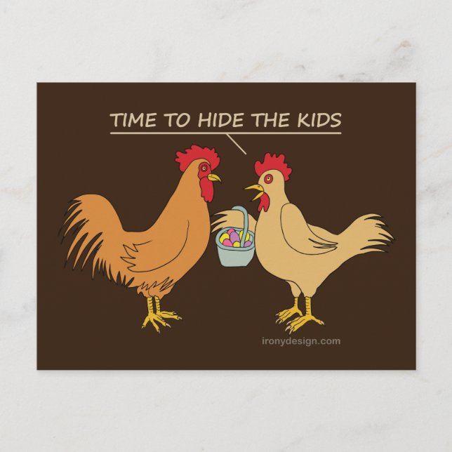 Funny Chicken Easter Egg Hunt Cartoon Brown Postcard (Front)