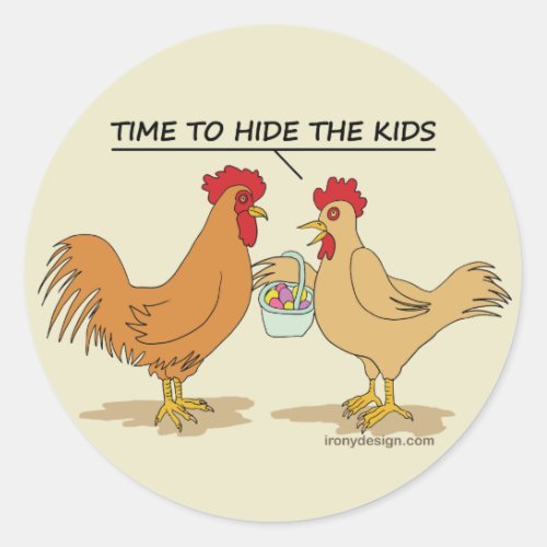 Funny Chicken Easter Egg Hunt Cartoon Classic Round Sticker