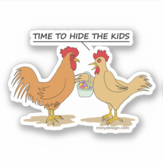 Funny Chicken Easter Egg Hunt Cartoon Contour Cut Sticker