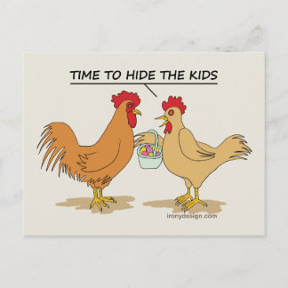 Funny Chicken Easter Egg Hunt Cartoon Graphic Postcard