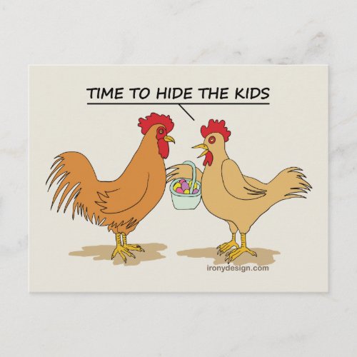 Funny Chicken Easter Egg Hunt Cartoon Graphic Postcard