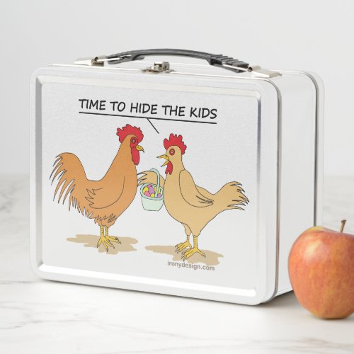 Funny Chicken Easter Egg Hunt Cartoon Metal Lunch Box