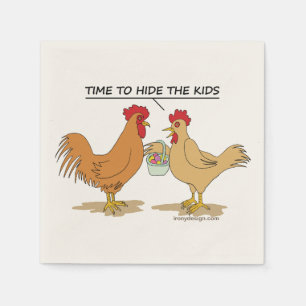 Funny Chicken Easter Egg Hunt Cartoon Napkins