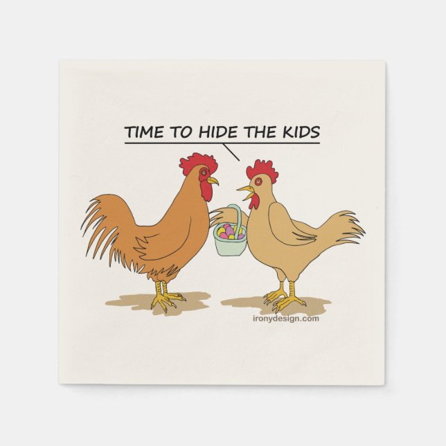 Funny Chicken Easter Egg Hunt Cartoon Napkins (Front)