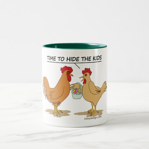Funny Chicken Easter Egg Hunt Cartoon Two_Tone Coffee Mug