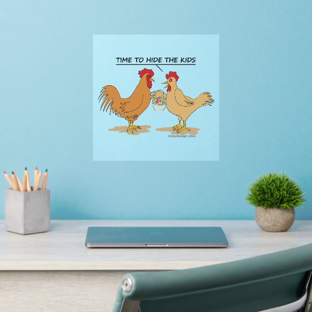 Funny Chicken Easter Egg Hunt Cartoon Wall Decal (Home Office 2)