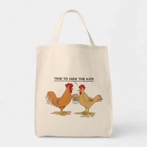 Funny Chicken Easter Egg Hunt Grocery Tote Bag