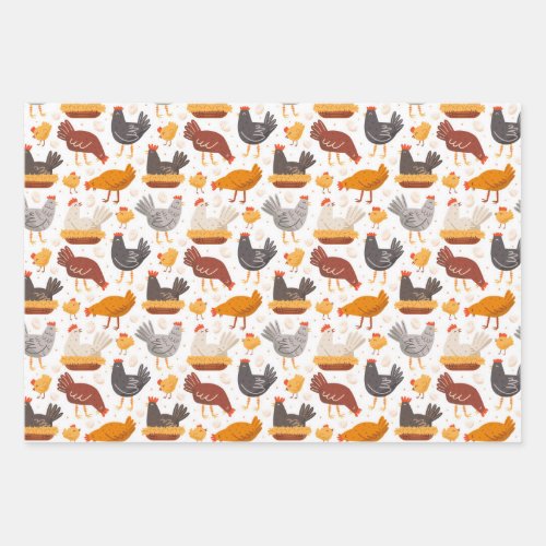 Funny Chicken Easter Egg Pattern Men Women Kids Wrapping Paper Sheets