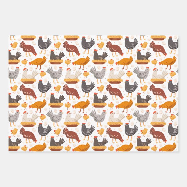 Funny Chicken Easter Egg Pattern, Men Women Kids Wrapping Paper Sheets (Front)
