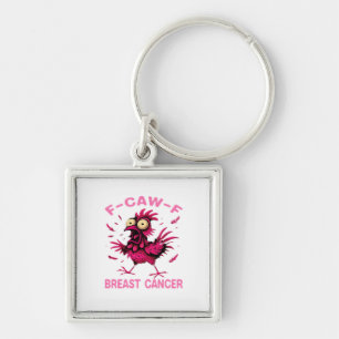 Funny Chicken F-Caw-F Breast Cancer Awareness Vint Keychain
