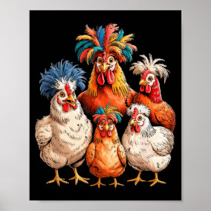 Funny Chicken Family Colorful Farm Animal Poster