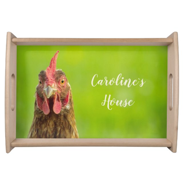 Funny Chicken Farm Animal Personalized Name Serving Tray (Front)