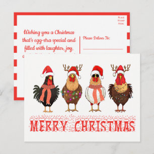  Funny Chicken Farm Farmer Country Christmas  Invitation Postcard