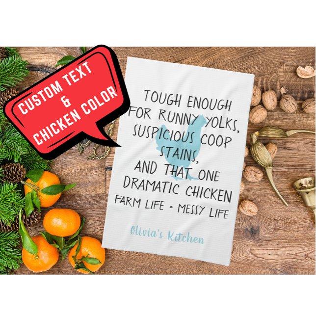 Funny Chicken Farm Owner Custom Name Blue Black  Kitchen Towel (Modern custom name chicken farm owner name kitchen towel )