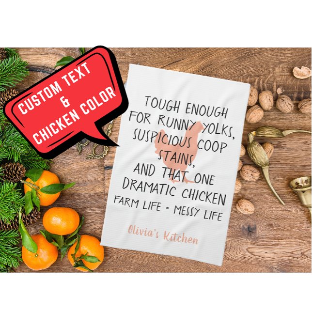 Funny Chicken Farm Owner Custom Name Orange Black  Kitchen Towel (Modern Custom Text Chicken Farm Owner name orange black kitchen towel)