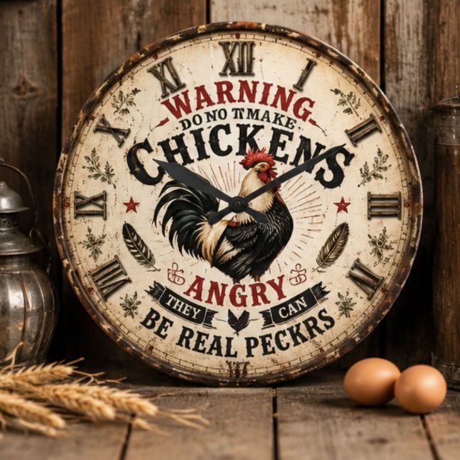 Funny Chicken Farmhouse Rooster Large Clock (Creator Uploaded)