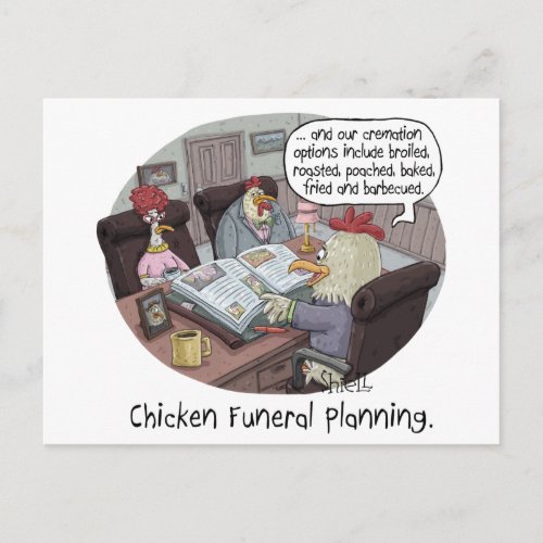 Funny Chicken Funeral Planning with cute chickens Postcard