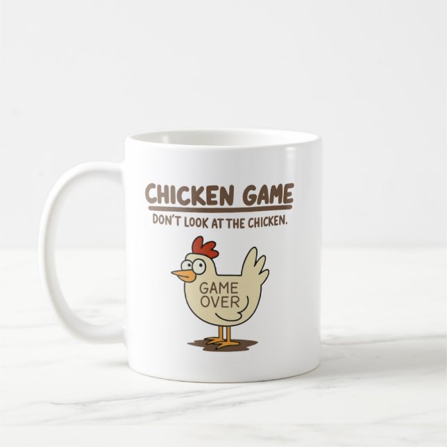 Funny Chicken Game Don't Look at The Chicken Meme, Coffee Mug (Left)