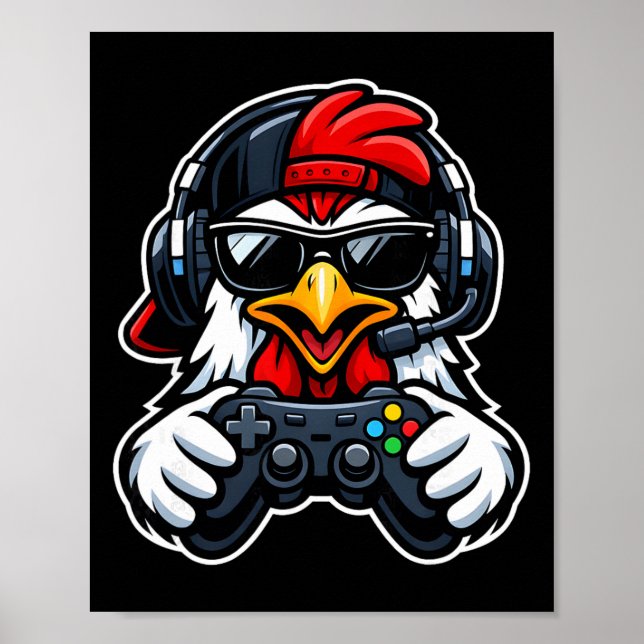 Funny Chicken Gamer Tee Gaming Headset Gamepad Vid Poster (Front)