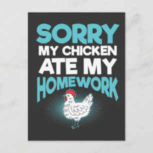 Funny Chicken Gift - Homework School Sayings Postcard