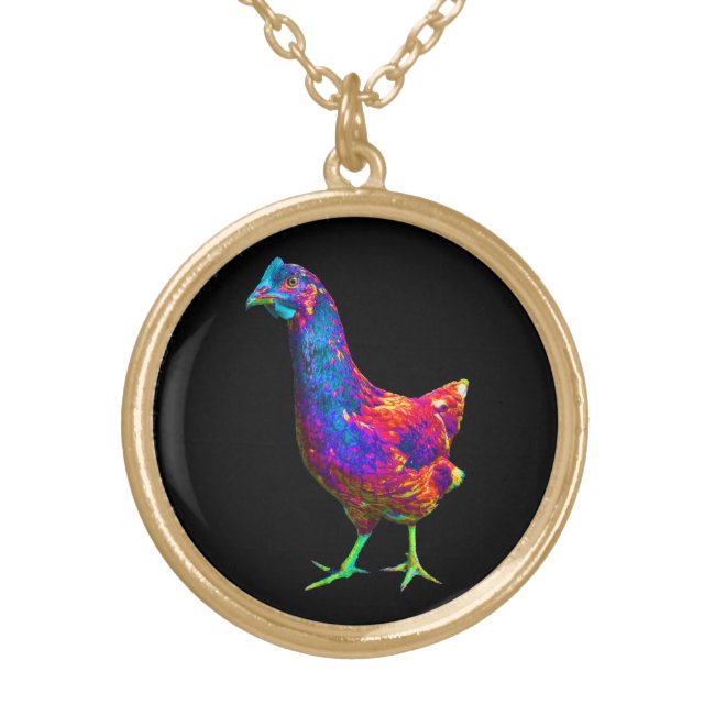 Funny Chicken Green Feet Neon Rainbow Necklace