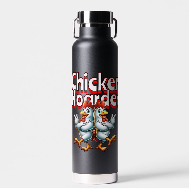 Funny Chicken Hoarder Personalized Water Bottle (Front)