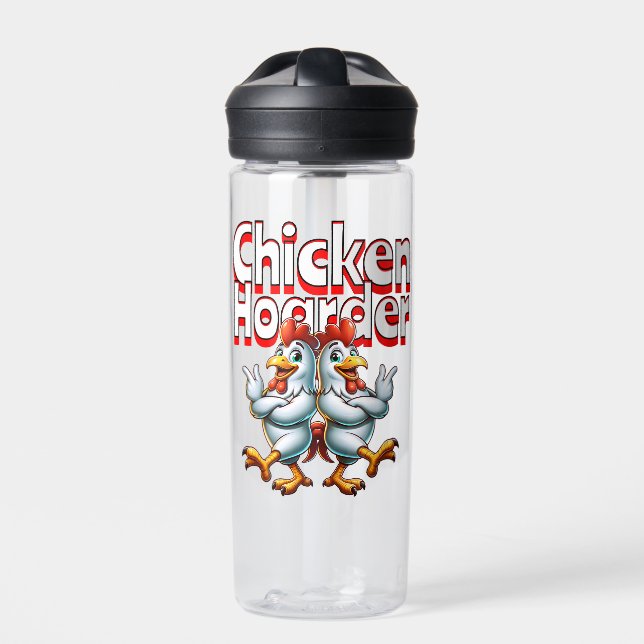 Funny Chicken Hoarder Personalized Water Bottle (Front)