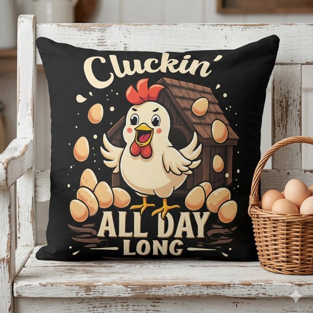 Funny Chicken Humor Rustic Farm Life Throw Pillow (Funny Chicken Humor Rustic Farm Life Throw Pillow Mockup A)