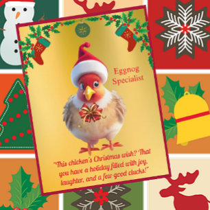 Funny Chicken in Santa Hat Christmas Postcard